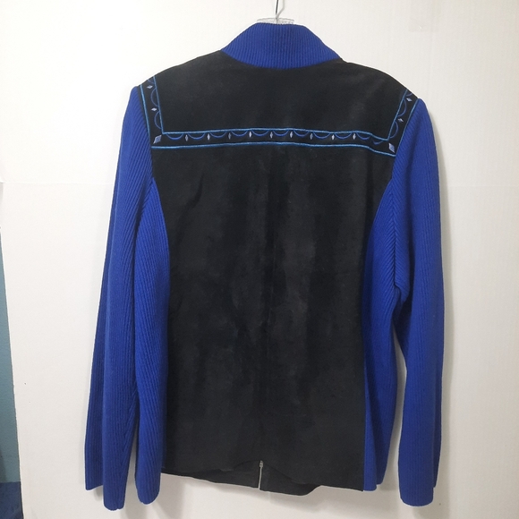 Bob Mackie Jacket Women's L Wearable Art Blue Embroidered  Suede Leather Knit - Picture 3 of 8